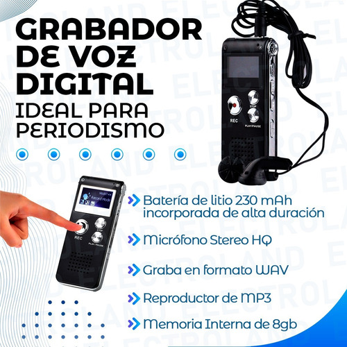 Imagen 2 de 10 de Grabador Digital De Voz Periodismo Pro 8gb Kit Accesorios
