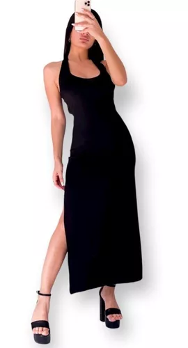 Vestido Mujer Largo De Lycra C/ Tajo Espalda Con 2 Hebillas - $ 9.490