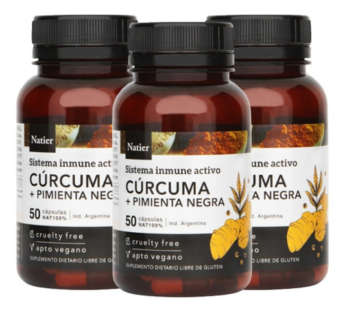 Suplemento en cápsula Natier  Cúrcuma + Pimienta Negra antioxidantes en frasco de 50mL pack x 2 u