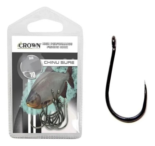 Kit 10 Anzol Pesca S/ Farpa Fisga Chinu Sure Black N10 Crown