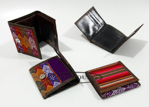 Imagen 3 de 7 de Billetera De Cuero Con Aguayo Tarjetas Reforzada Artesanal