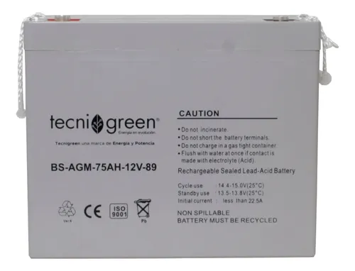 Batería Solar 12v 75ah Agm Recargable Tecnigreen