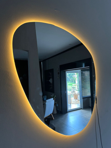 Espelho Orgânico Médio Decorativo 80cm Com Led Branco Quente