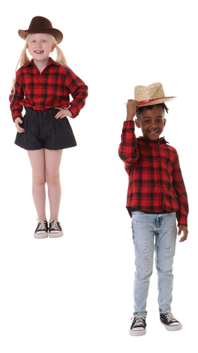 Camisa Cowboy Vermelha Preta Xadrez Infantil - Feminina