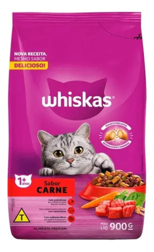 Ração Whiskas 1+ Para Gato Adulto Sabor Carne Saco 900 G