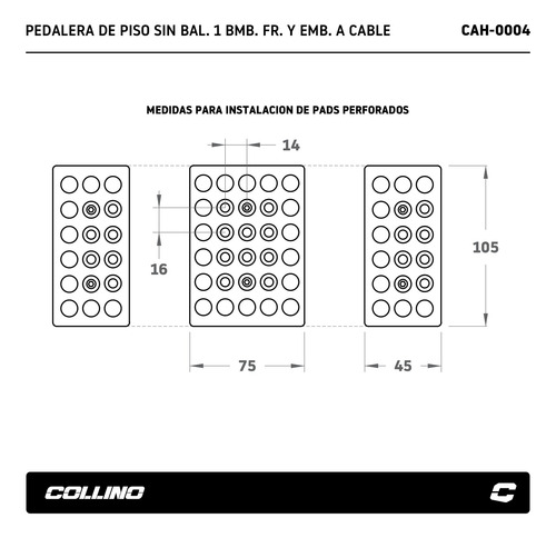 Imagen 7 de 8 de Pedalera Piso Collino 1 Bomba Freno + Embrague A Cable A12