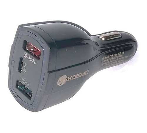 Cargador Rápido Para Auto 2 Usb + 1 Tipo C 12v 7.6a Kosmo