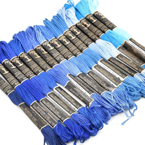 Kit Linha Anchor Mouline 16 Cores + Receita - Tons De Azul