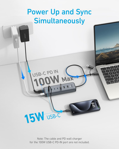Hub Usb-c Anker 8 En 1 De 5 Gbps De Datos Con 3 Usb-a, 4 Usb