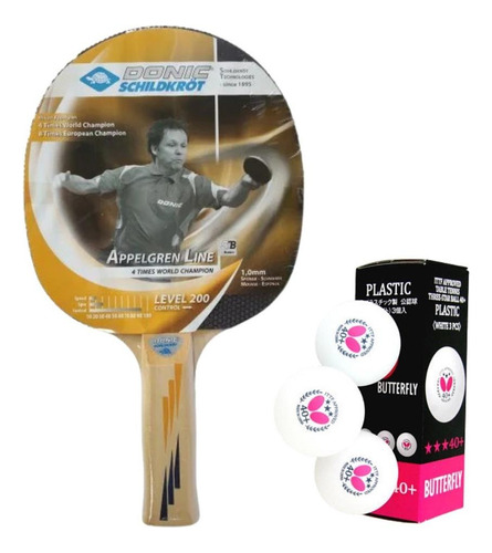Kit Raquete Tênis De Mesa Ping Pong + 3 Bolas Butterfly 