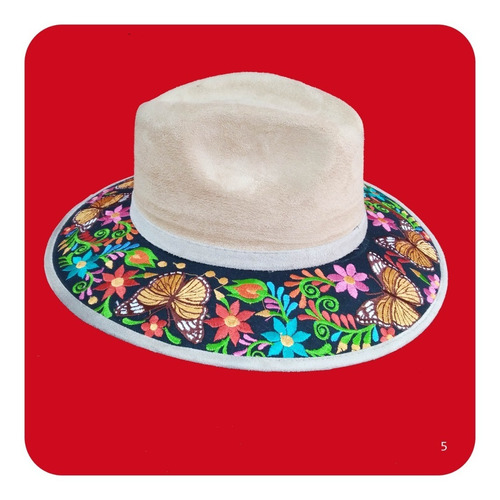 Imagen 8 de 9 de Elegante Sombrero Artesanal De Gamuza Bordado Mediano 1