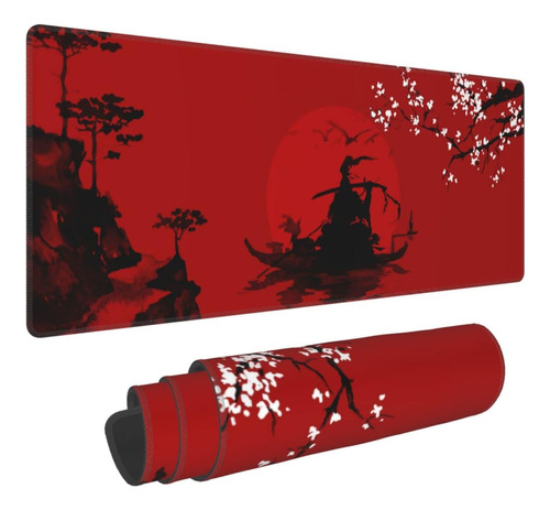 Samurai Japones Con Forma De Cerezo En Flor, Negro Y Rojo...