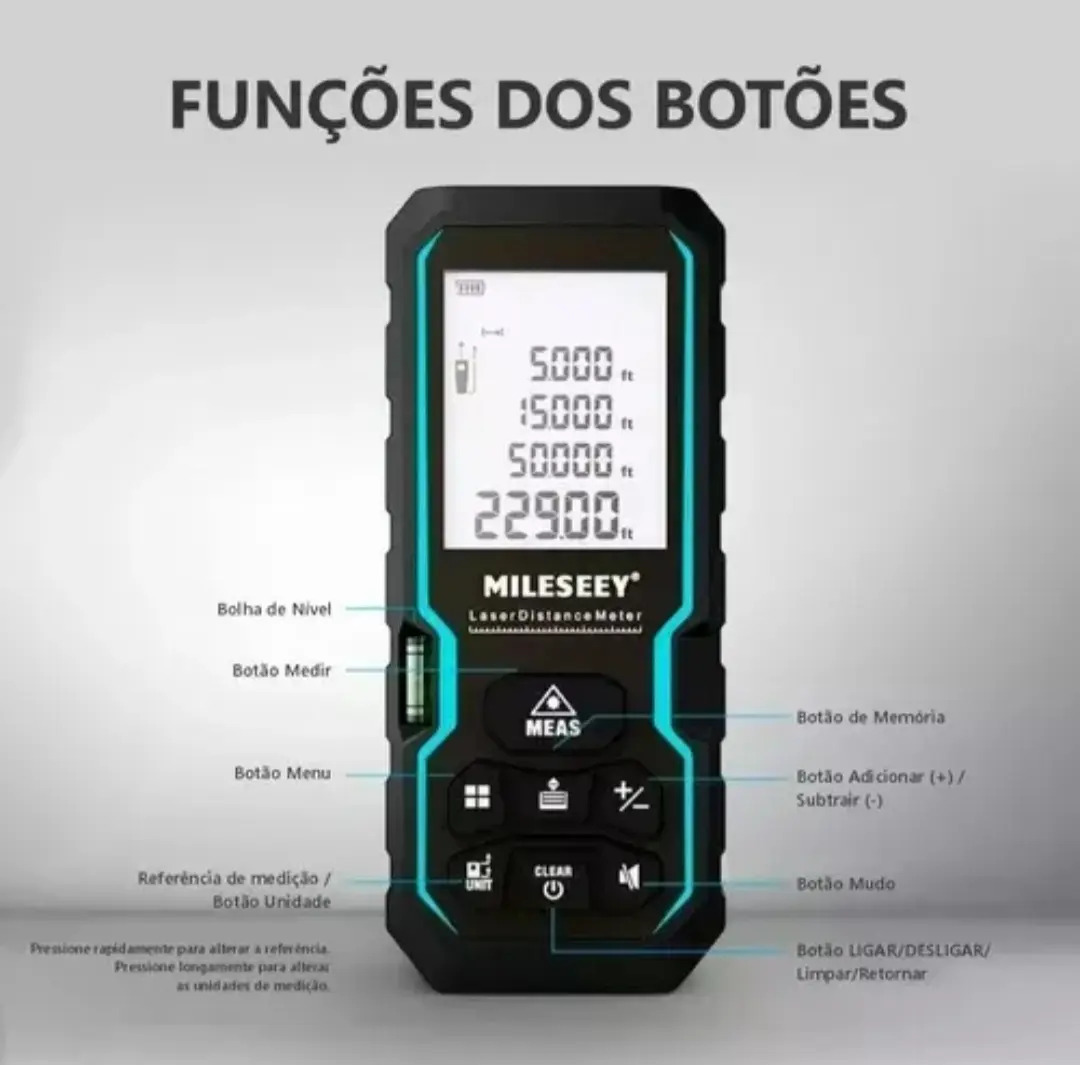 Trena Laser 40m Milessey S6 Alta Precisão Medidor Distância Digital Nível Bolha Display LCD Medição Área Volume Construção Engenharia Profissional Pilhas Inclusas Equipamento Medição Obra Reforma Arq