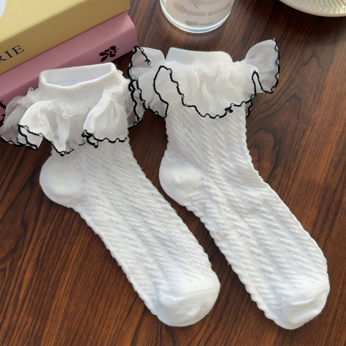 Calcetines Estilo Princesa Con Volantes Y Encaje Con Lazo Pa
