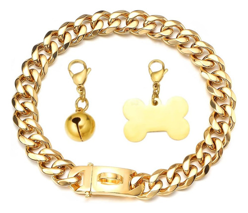 Rumypet Collar De Perro De Oro 18k Cadena De Eslabones Cuban