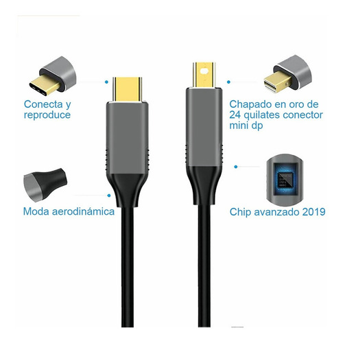Imagen 8 de 10 de Cable Tipo-c Usb 3.1 A Mini Displayport 4k A 60hz , 1.8m