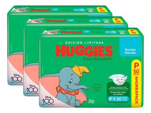 3 Huggies Flexi Comfort Talle P 50 Uni Xtra Flex Pack Ahorro