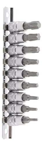 Kit De 9 Dados Punta Torx T10 - T50 Cuadro Con Riel 1/4 Bgs