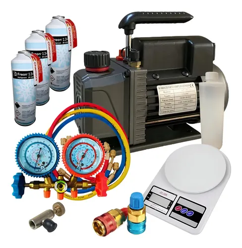 Kit Recarga Ar Condicionado Automotivo C Bomba De Vacuo Cor Azul