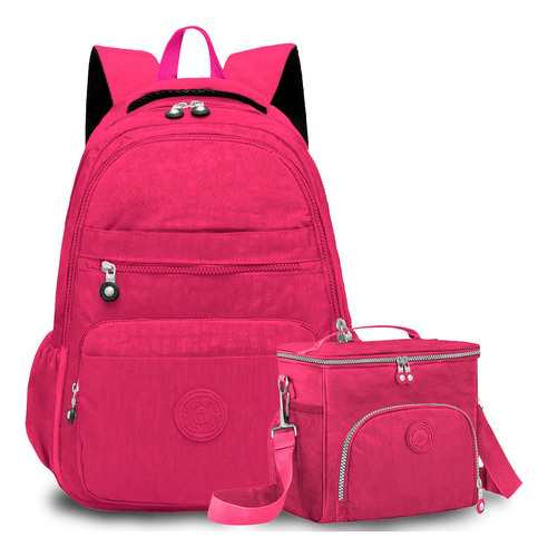 Kit Mochila Feminina Social Escolar E Marmiteira Trabalho Cor Rosa Pink