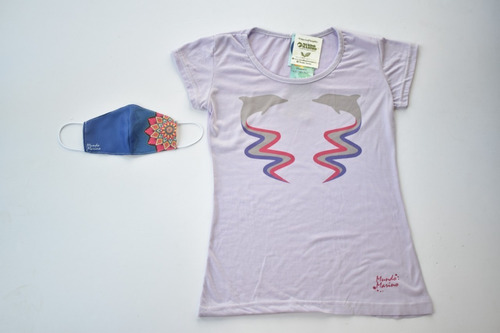 Remera Delfines Mujer + Barbijo Mundo Marino