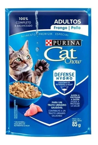 Alimento Cat Chow Hydro Defense Plus+  para gato adulto sabor pollo en sobre de 85g