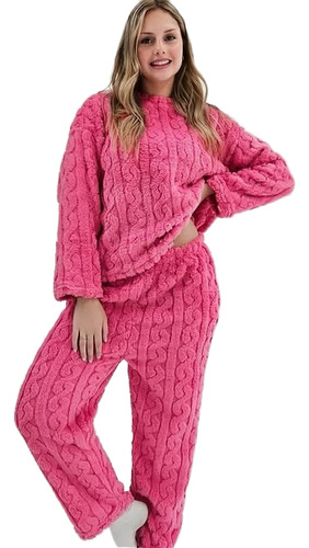 Pijama De Mujer Polar Peluche Tramado Calentito Invierno