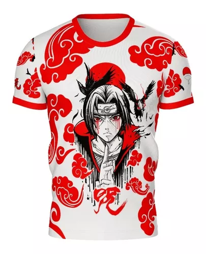 Camiseta Masculina Algodão Naruto Akatsuki Nuvem Vermelha