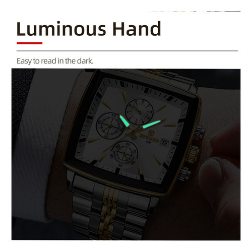 Reloj Reward Square Chronograph De Cuarzo Inoxidable Color Del Fondo Silver Gold White