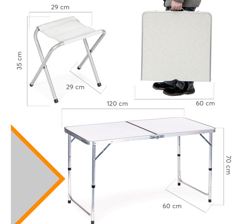 Mesa Plegable Tipo Portafolio 120cm 4 Sillas Blanco Blanco