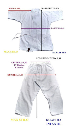 Kimono Infantil M3 Karate Branco Brim Pesado C Faixa Branca