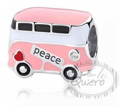 Charm 100% Plata Bus Rosa Amor Y Paz Hippie Para Pandora