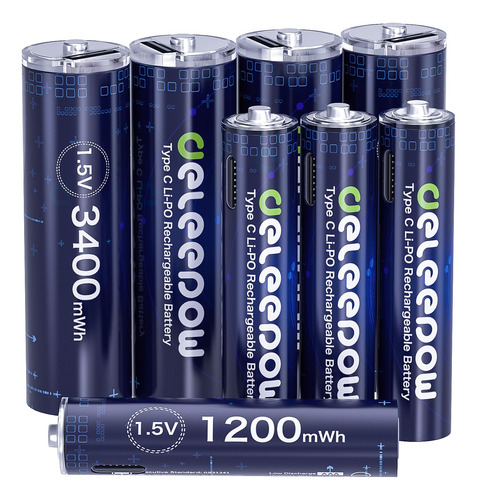 Deleepow Baterias Aa Recargables 4 Unidades De 1.5 V 3400 Mw