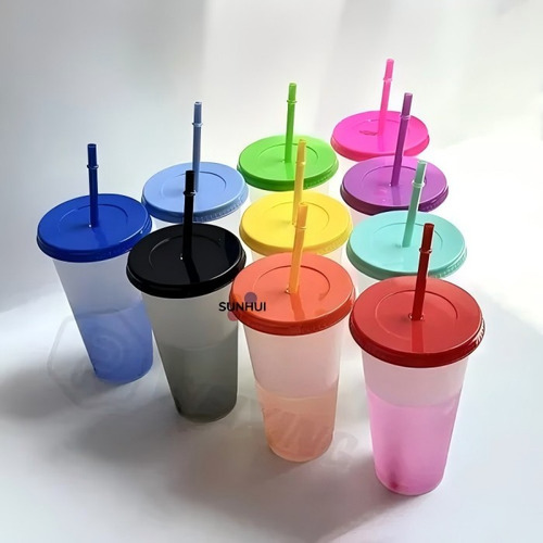 Vasos Magicos Cambian De Color Con Tapa Y Popote 710ml 10pzs Color 10pcs