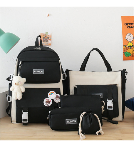 Set De 4 Mochilas Bolsas Escolares Estudiante Lapicera Moda