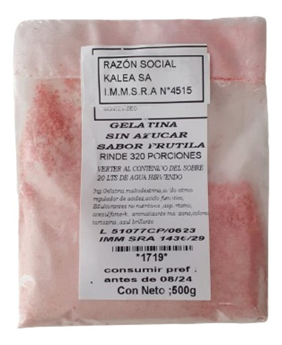 Gelatina Sin Azúcar Frutilla 500g (160 Porciones)