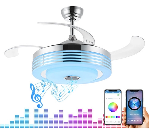 Modern Chandelier Ceiling Fan Light Rgb Color Dimmable Retr.