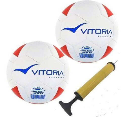 2 Bolas Futsal Vitoria Brx 200 Sub 13 Infantil + Bomba Ar