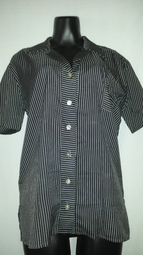 Blusa Manga Corta Color Negro Con Rayas Blanca