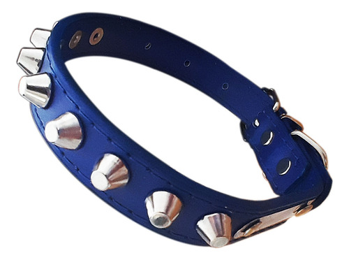 Collar Para Mascota En Cuero Sintético Con Tachas De Metal Azul Tachas Chata M
