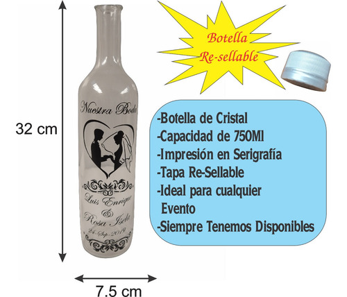 Botella Personalizada Boda Xv Años,recuerdo,brindis,10 Pzaas