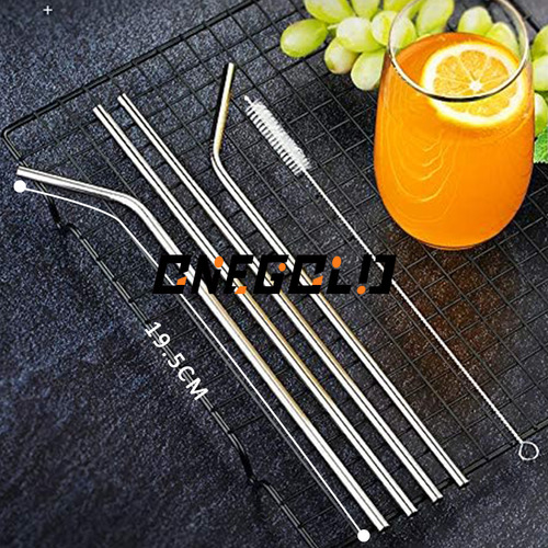 Pajita De Acero Inoxidable De 19.5cm Conjunto De Tres Piezas Plateado