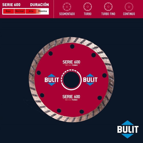 Disco Diamantado Bulit Para Amoladora S600 Segmentado 180mm Color Rojo