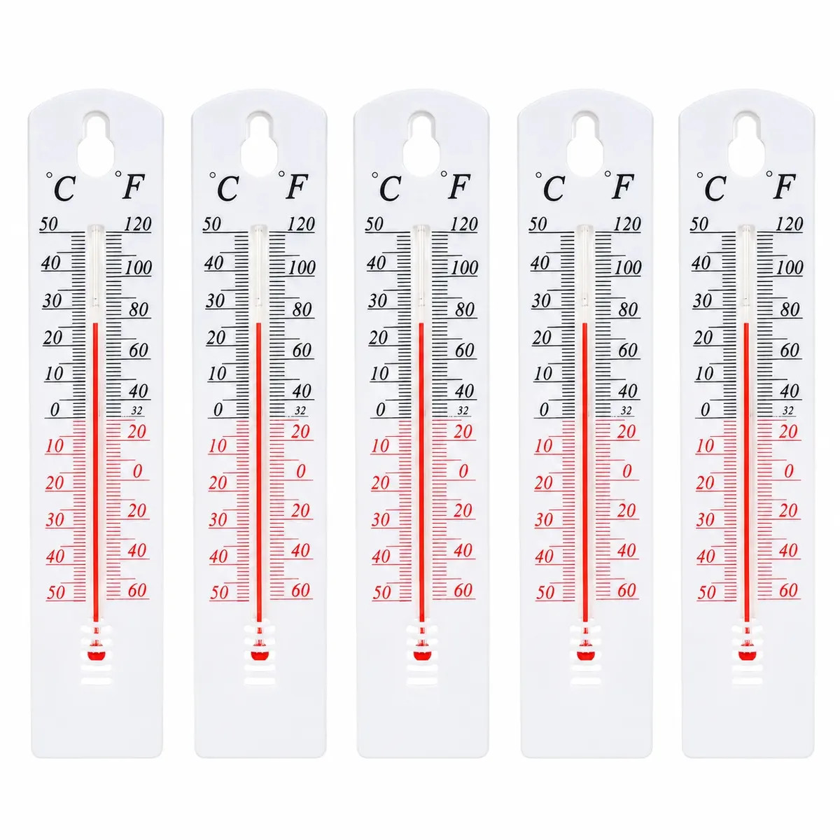 Kit 5 Termômetros Analógicos de Parede °C/°F – Fácil Leitura para Casa, Geladeira, Freezer, Estufa, Jardim e Ambientes Internos e Externos