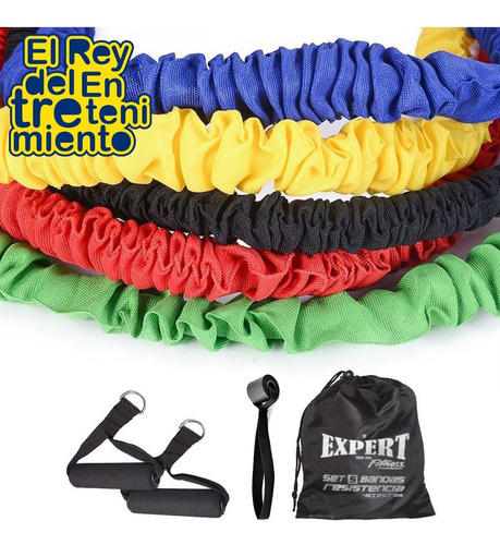 Set 5 Bandas Elásticas Forradas Resistencia + Bolso - El Rey