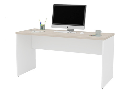 Mesa De Escritório Escrivaninha 1.60x60 Tampo 30mm Netmobil Cor Branco-carvalho