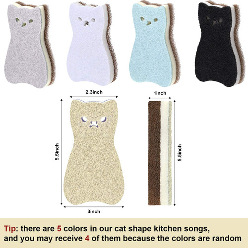 Juego De 8 Esponjas De Cocina Con Forma De Gato, Esponja