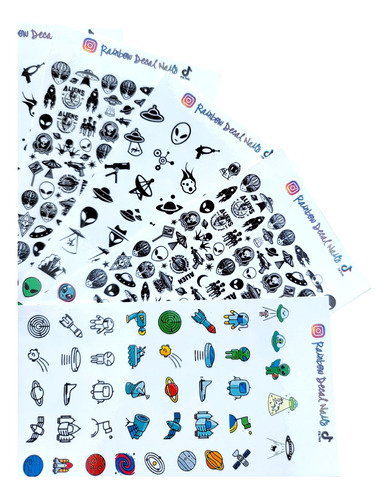 Sticker Tatto Tatuajes Uñas Ovnis, Ufo, Naves 6 Planillas 