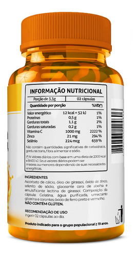 Vitamina C 1000mg + Zinco E Selênio 60 Cápsulas Fitoprime
