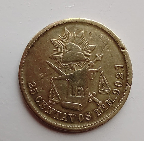Moneda 25 Centavos Plata 1878 Coleccionable Mºm .9027